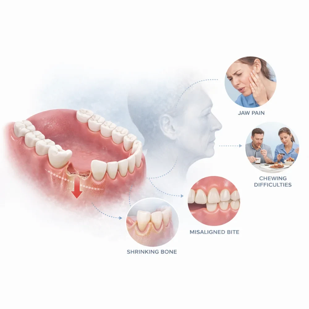 Effects of missing teeth on jawbone, bite, and chewing