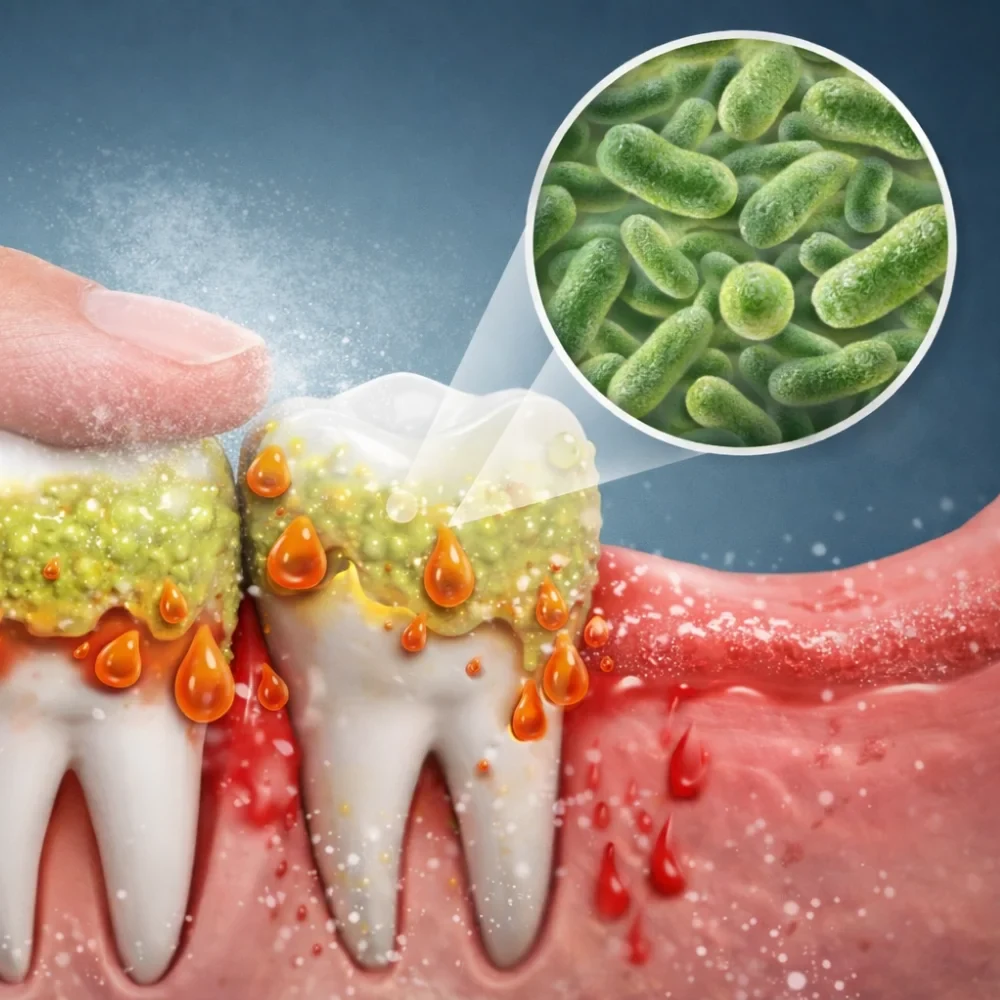 Dental biofilm buildup on teeth causing cavities and gum inflammation