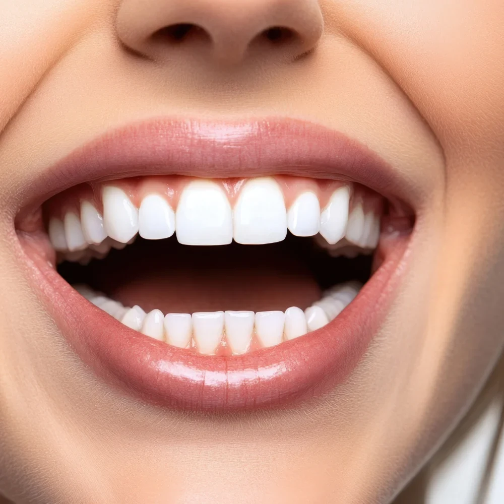 Close-up of bright white teeth after professional teeth whitening in Kitchener