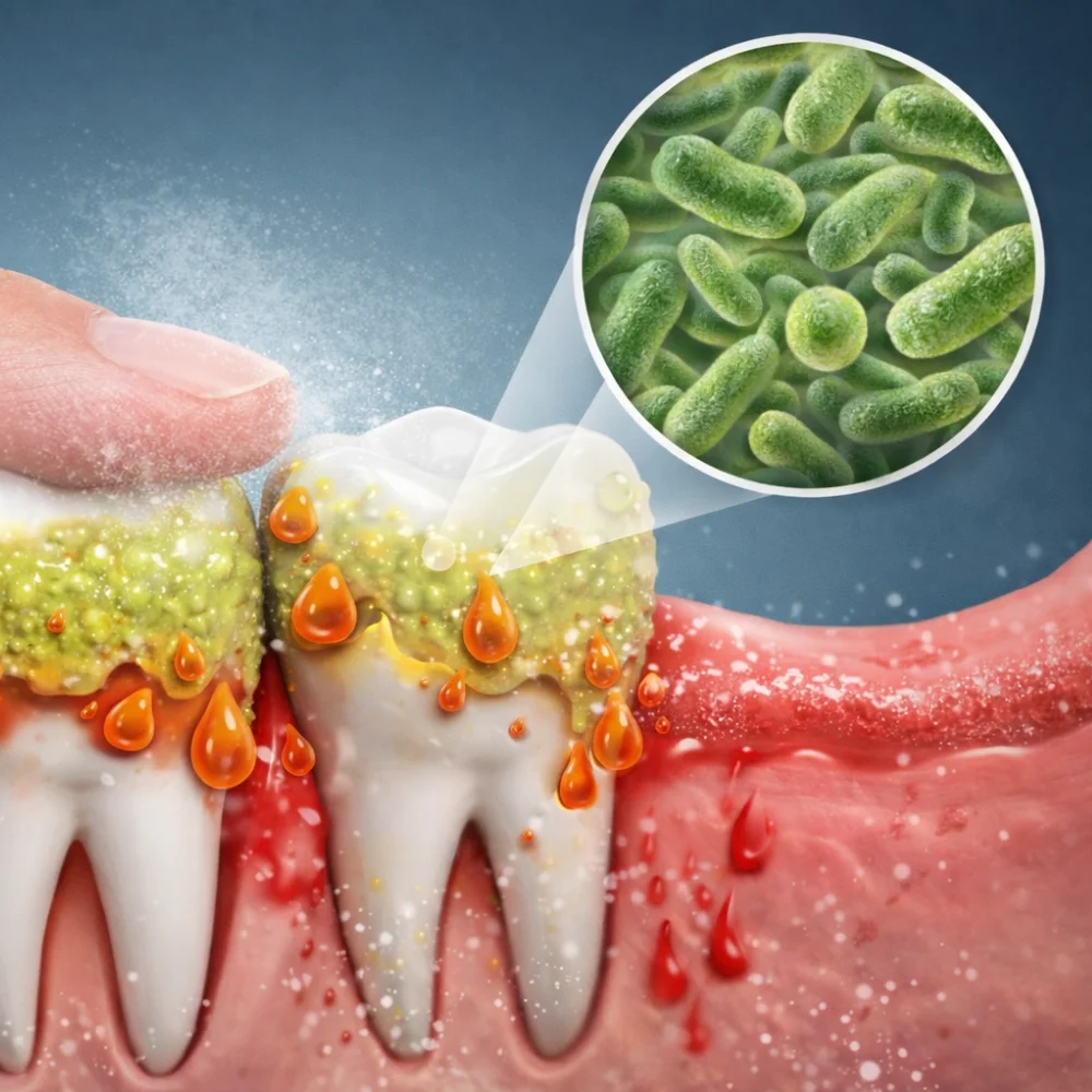 Dental biofilm buildup on teeth causing cavities and gum inflammation