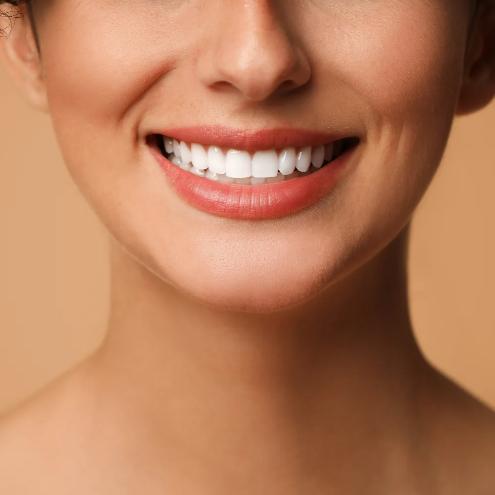 Close-up of a bright, healthy smile with clean white teeth